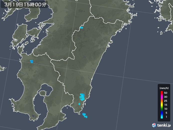 宮崎県の雨雲レーダー(2019年03月19日)