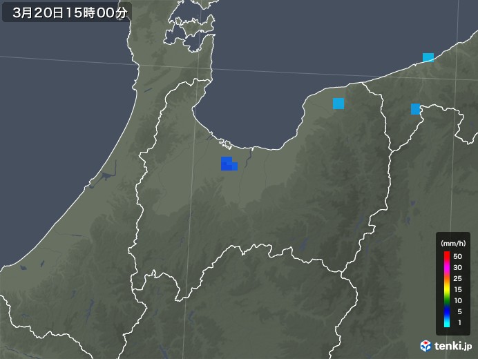 富山県の雨雲レーダー(2019年03月20日)