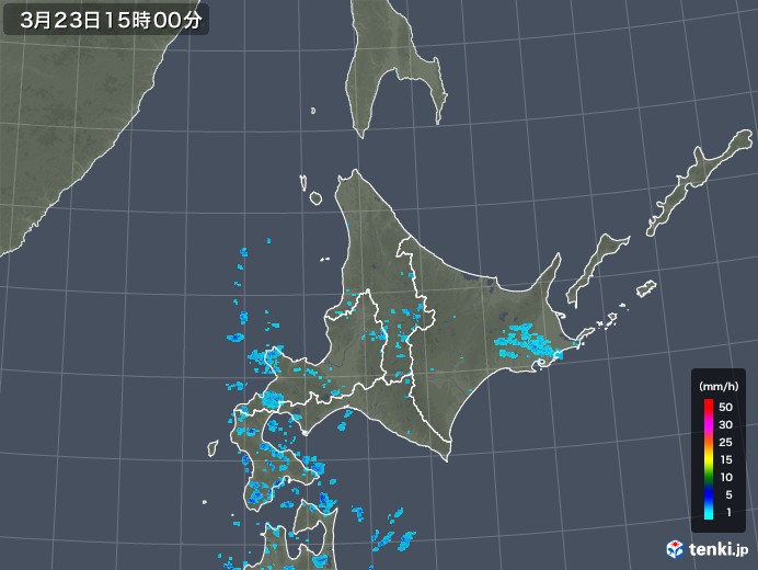 北海道地方の雨雲レーダー(2019年03月23日)