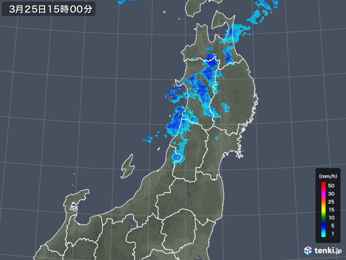 東北地方の雨雲レーダー(2019年03月25日)