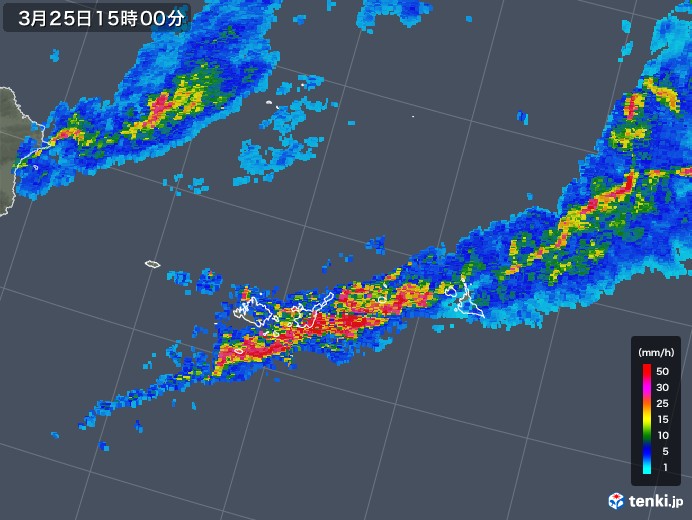 宮古・石垣・与那国(沖縄県)の雨雲レーダー(2019年03月25日)
