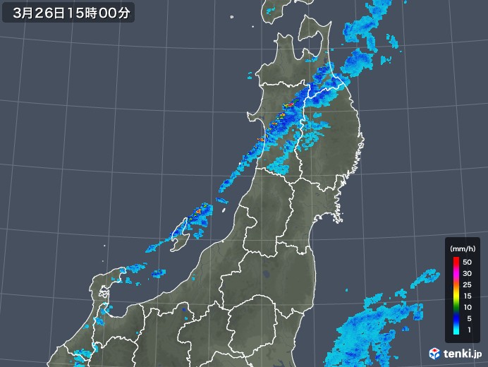 東北地方の雨雲レーダー(2019年03月26日)