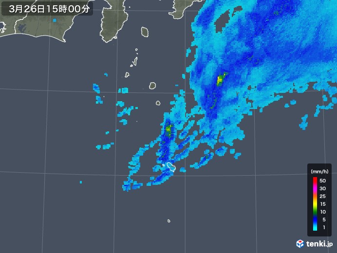 伊豆諸島(東京都)の雨雲レーダー(2019年03月26日)