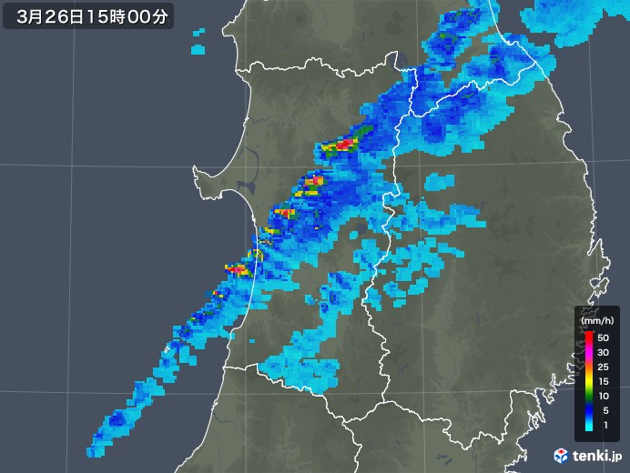秋田県の雨雲レーダー(2019年03月26日)