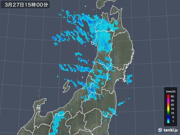 東北地方の雨雲レーダー(2019年03月27日)