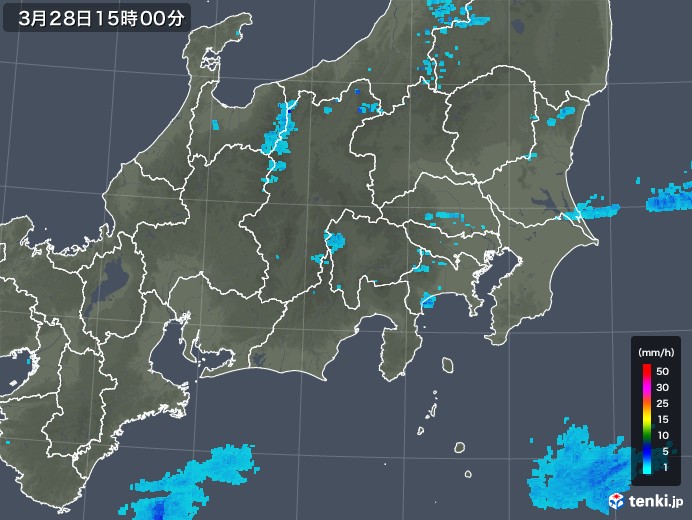 関東・甲信地方の雨雲レーダー(2019年03月28日)