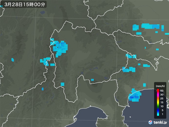 山梨県の雨雲レーダー(2019年03月28日)