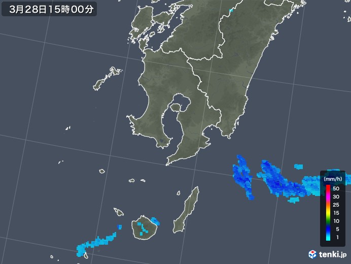 鹿児島県の雨雲レーダー(2019年03月28日)