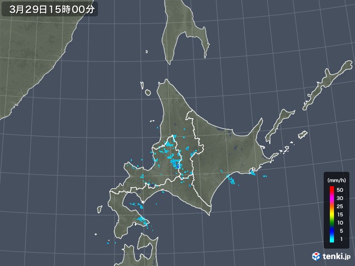 北海道地方の雨雲レーダー(2019年03月29日)