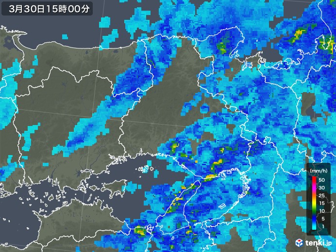 兵庫県の雨雲レーダー(2019年03月30日)