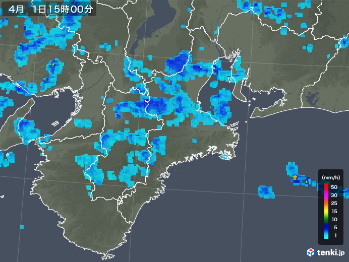 三重県の雨雲レーダー(2019年04月01日)