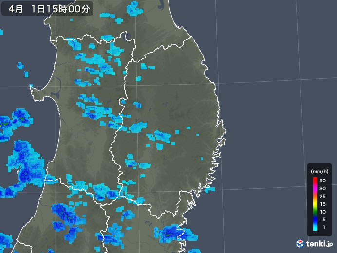 岩手県の雨雲レーダー(2019年04月01日)