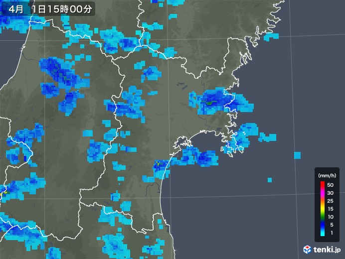 宮城県の雨雲レーダー(2019年04月01日)