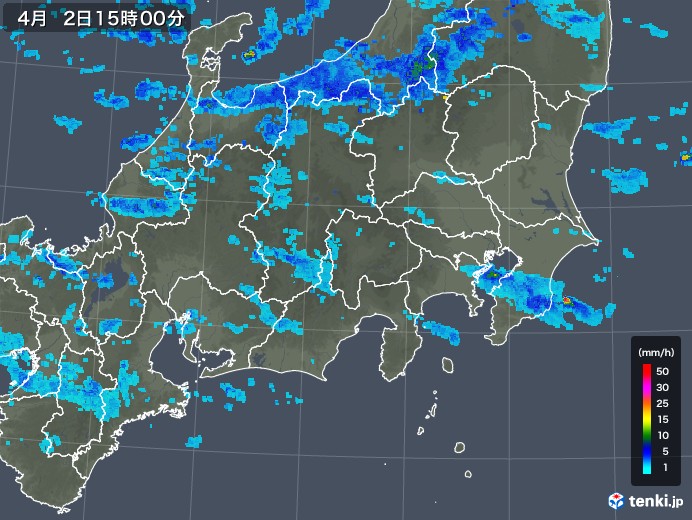 関東・甲信地方の雨雲レーダー(2019年04月02日)