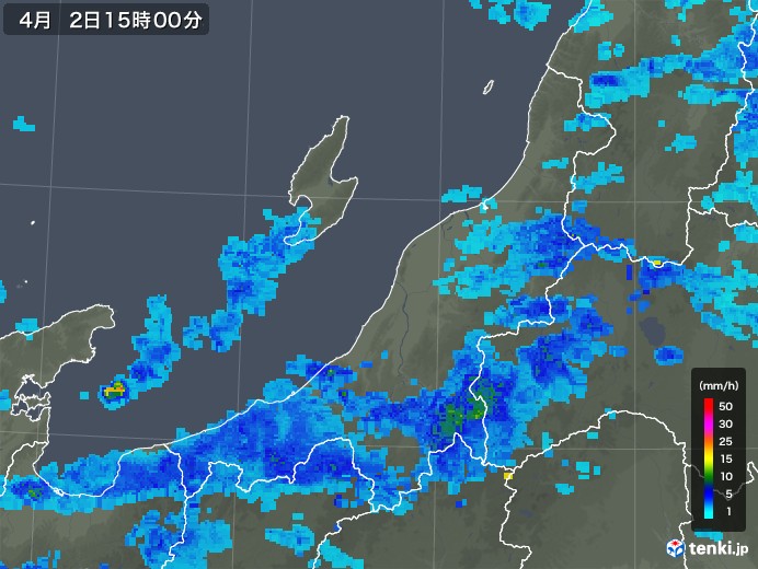 新潟県の雨雲レーダー(2019年04月02日)