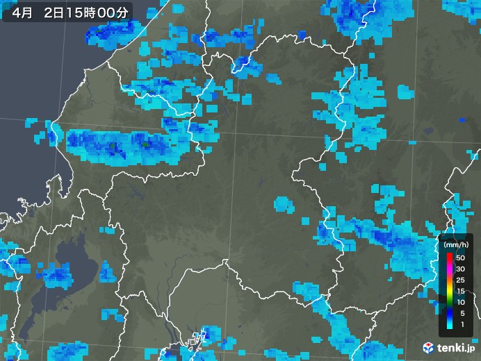 岐阜県の雨雲レーダー(2019年04月02日)