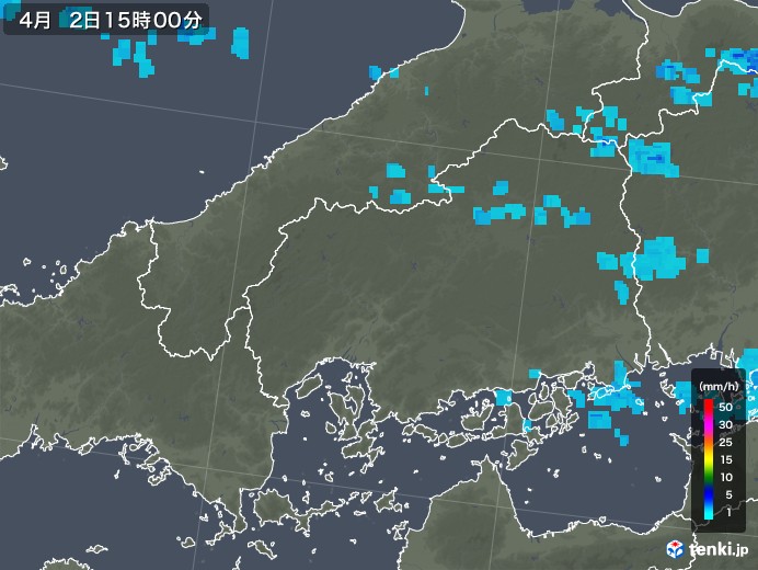 広島県の雨雲レーダー(2019年04月02日)