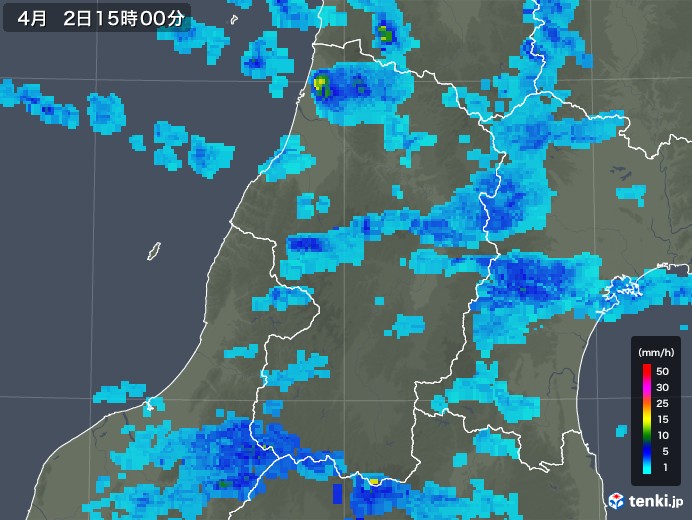 山形県の雨雲レーダー(2019年04月02日)