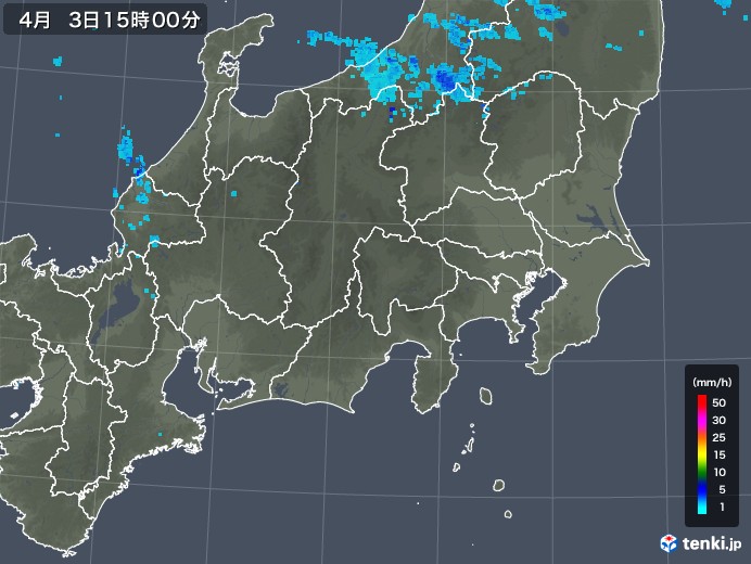 関東・甲信地方の雨雲レーダー(2019年04月03日)