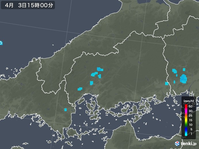 広島県の雨雲レーダー(2019年04月03日)