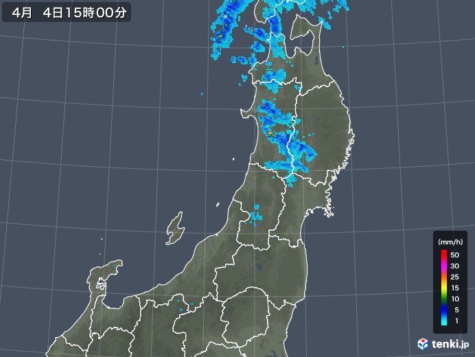 東北地方の雨雲レーダー(2019年04月04日)