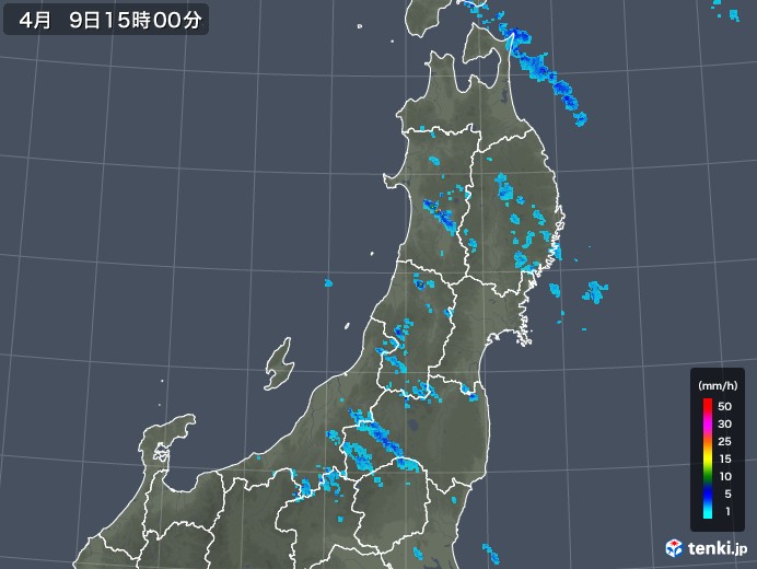 東北地方の雨雲レーダー(2019年04月09日)