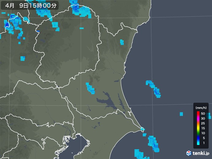 茨城県の雨雲レーダー(2019年04月09日)