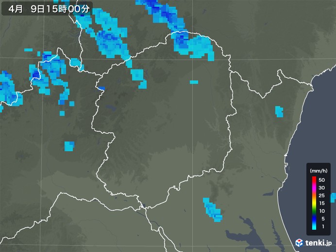 栃木県の雨雲レーダー(2019年04月09日)