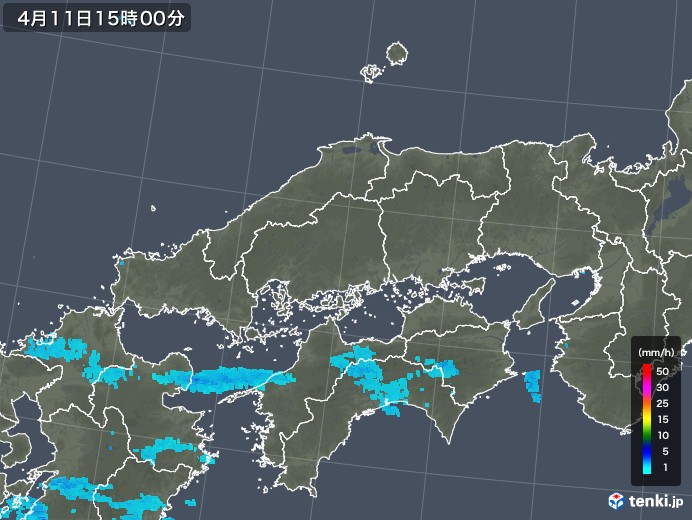 中国地方の雨雲レーダー(2019年04月11日)