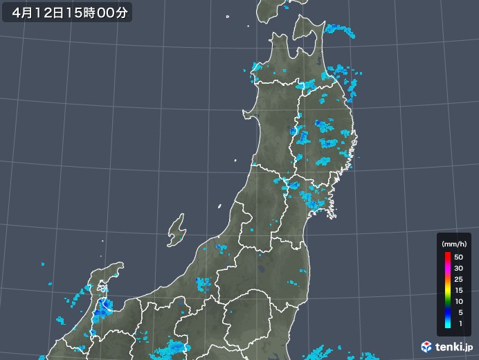 東北地方の雨雲レーダー(2019年04月12日)