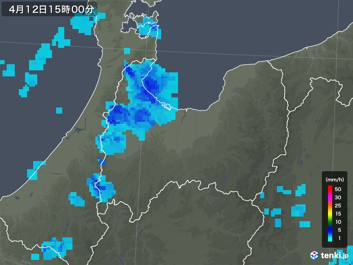 富山県の雨雲レーダー(2019年04月12日)