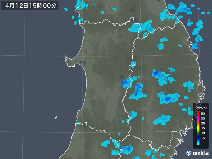 秋田県の雨雲レーダー(2019年04月12日)