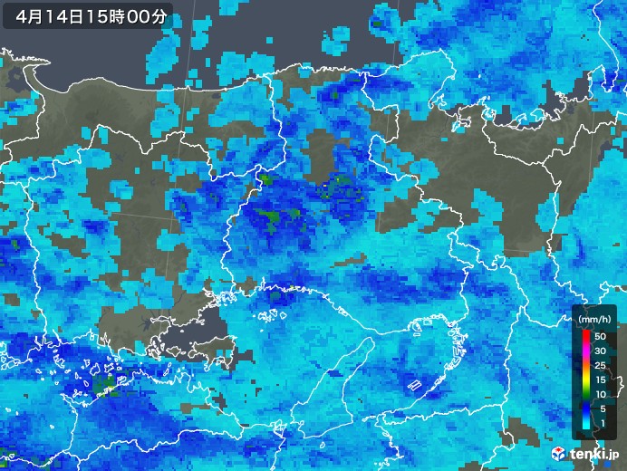兵庫県の雨雲レーダー(2019年04月14日)