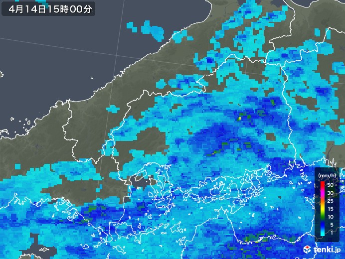 広島県の雨雲レーダー(2019年04月14日)