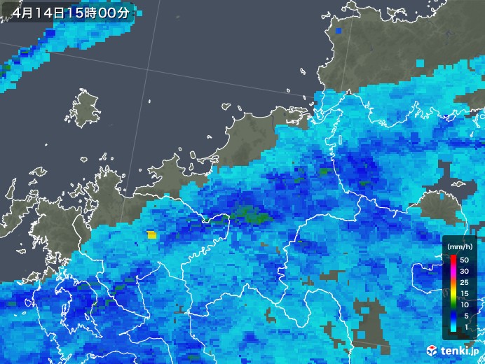 福岡県の雨雲レーダー(2019年04月14日)