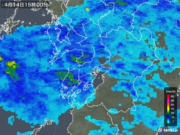 熊本県の雨雲レーダー(2019年04月14日)