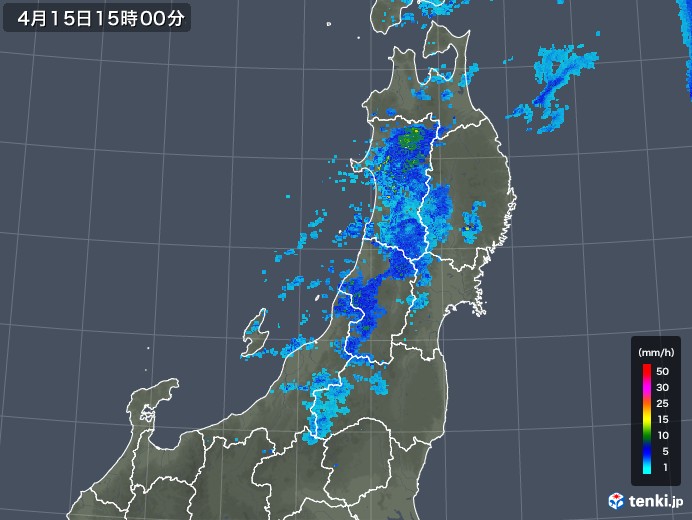 東北地方の雨雲レーダー(2019年04月15日)