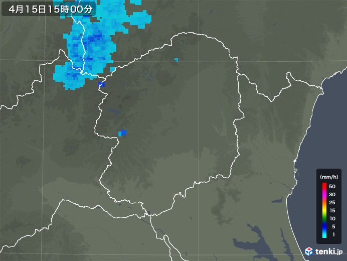 栃木県の雨雲レーダー(2019年04月15日)