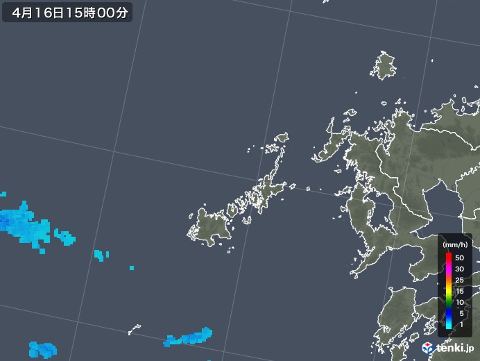 五島列島(長崎県)の雨雲レーダー(2019年04月16日)