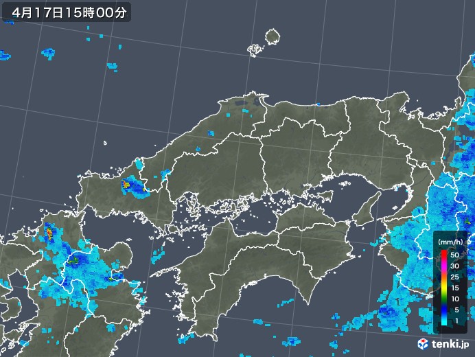 中国地方の雨雲レーダー(2019年04月17日)