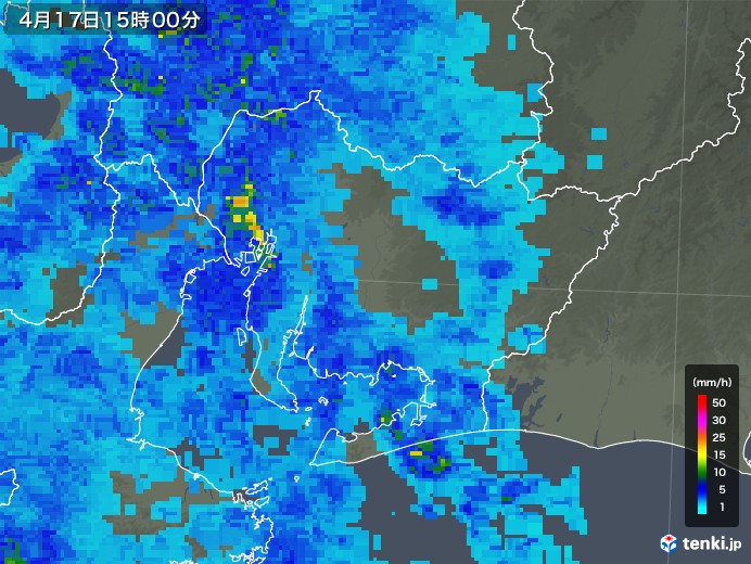 愛知県の雨雲レーダー(2019年04月17日)