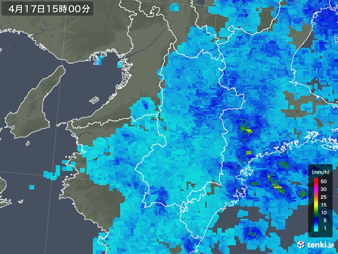 奈良県の雨雲レーダー(2019年04月17日)