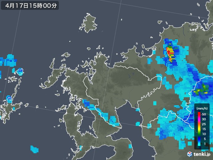 佐賀県の雨雲レーダー(2019年04月17日)