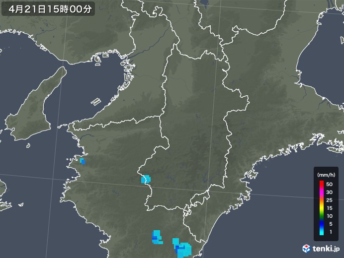奈良県の雨雲レーダー(2019年04月21日)