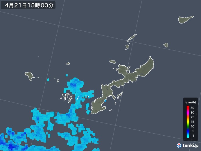 沖縄県の雨雲レーダー(2019年04月21日)