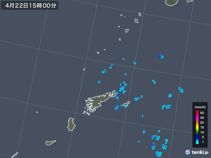 奄美諸島(鹿児島県)の雨雲レーダー(2019年04月22日)