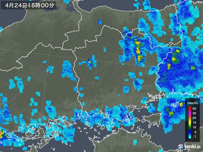 岡山県の雨雲レーダー(2019年04月24日)