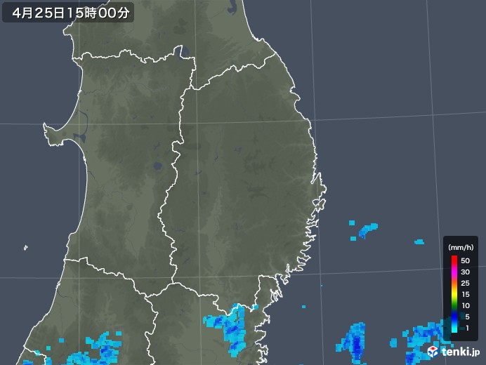 岩手県の雨雲レーダー(2019年04月25日)