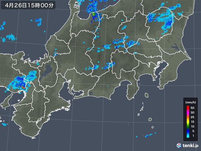 東海地方の雨雲レーダー(2019年04月26日)