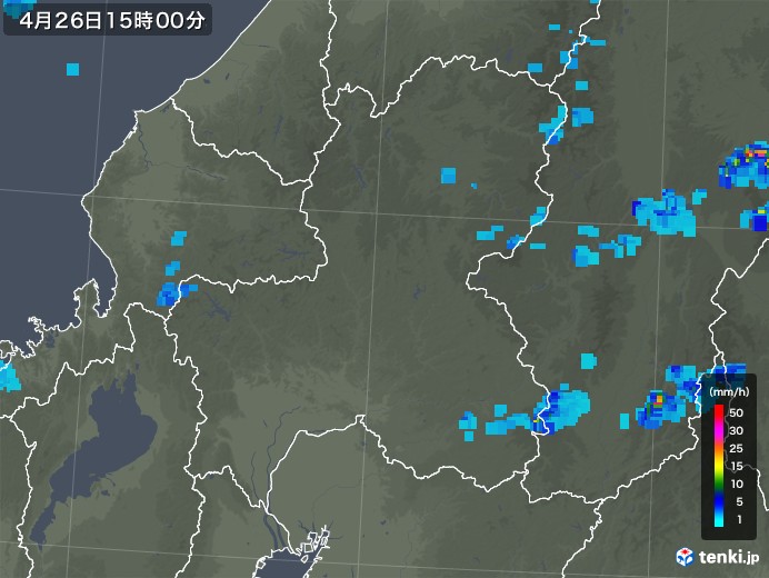 岐阜県の雨雲レーダー(2019年04月26日)